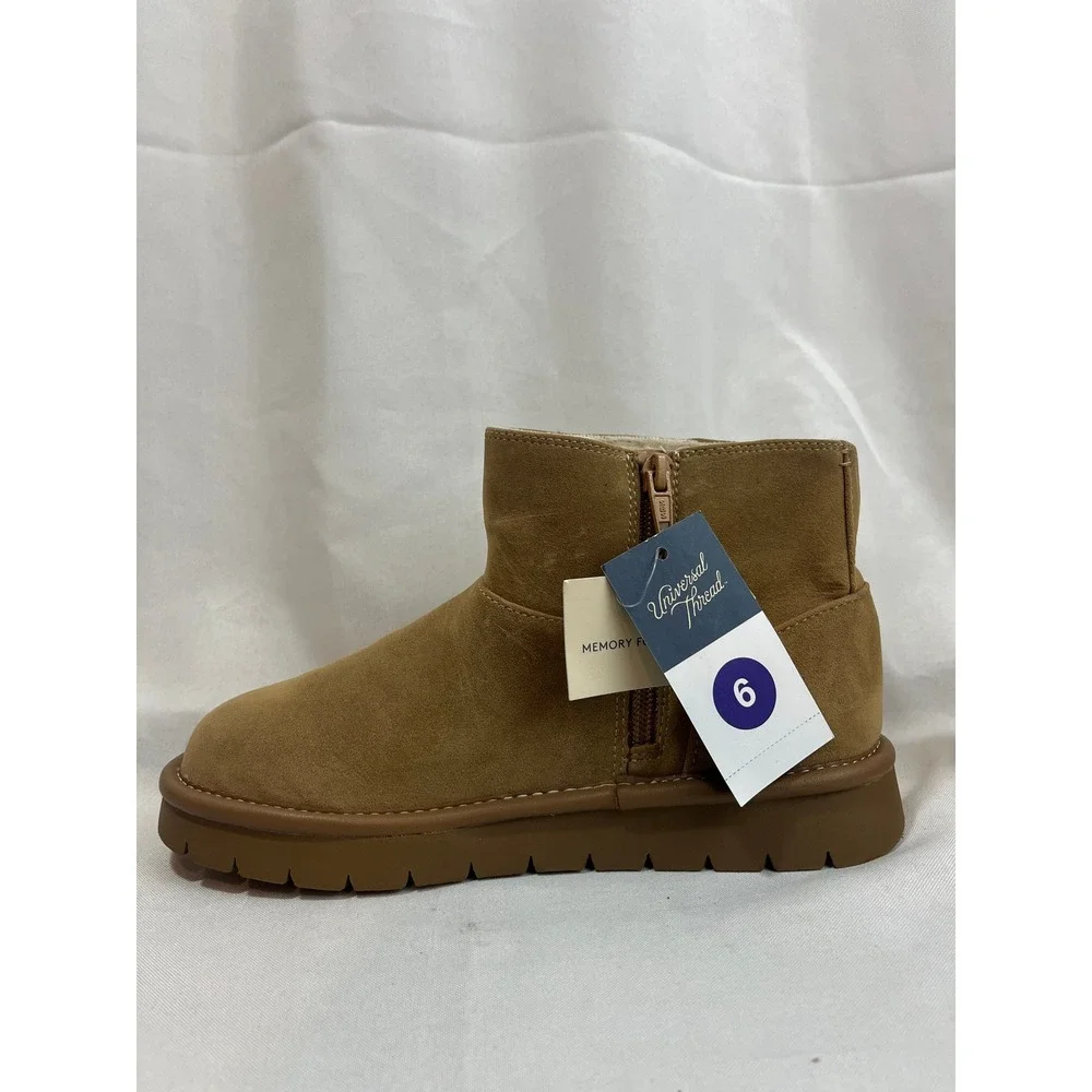 Universal Thread Womens Cognac Faux Suede Shearling Lined Ankle Boots Size 6 NEW